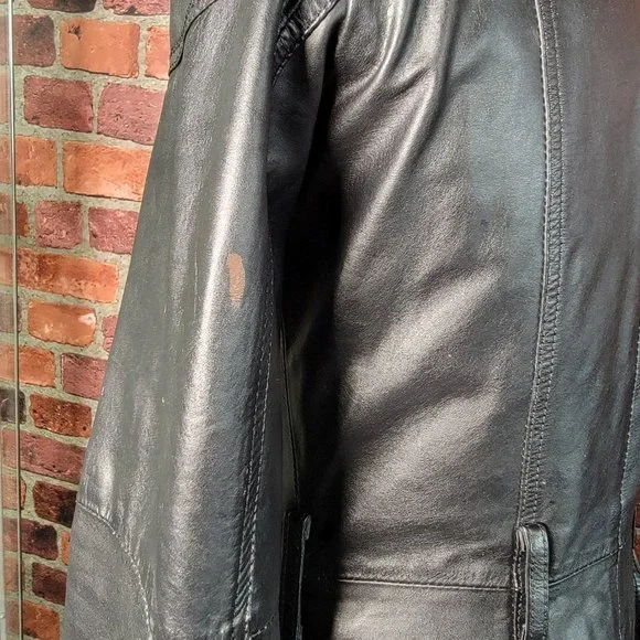 ZARA BASIC Leather Jacket | Black Leather Jacket Size S - Picture 4 of 4